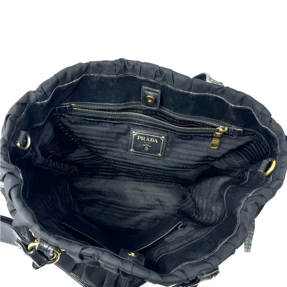 Prada Tessuto Gaufre Nylon Black Satchel Bag – Pleated, Leather Trim - Picture 9 of 13
